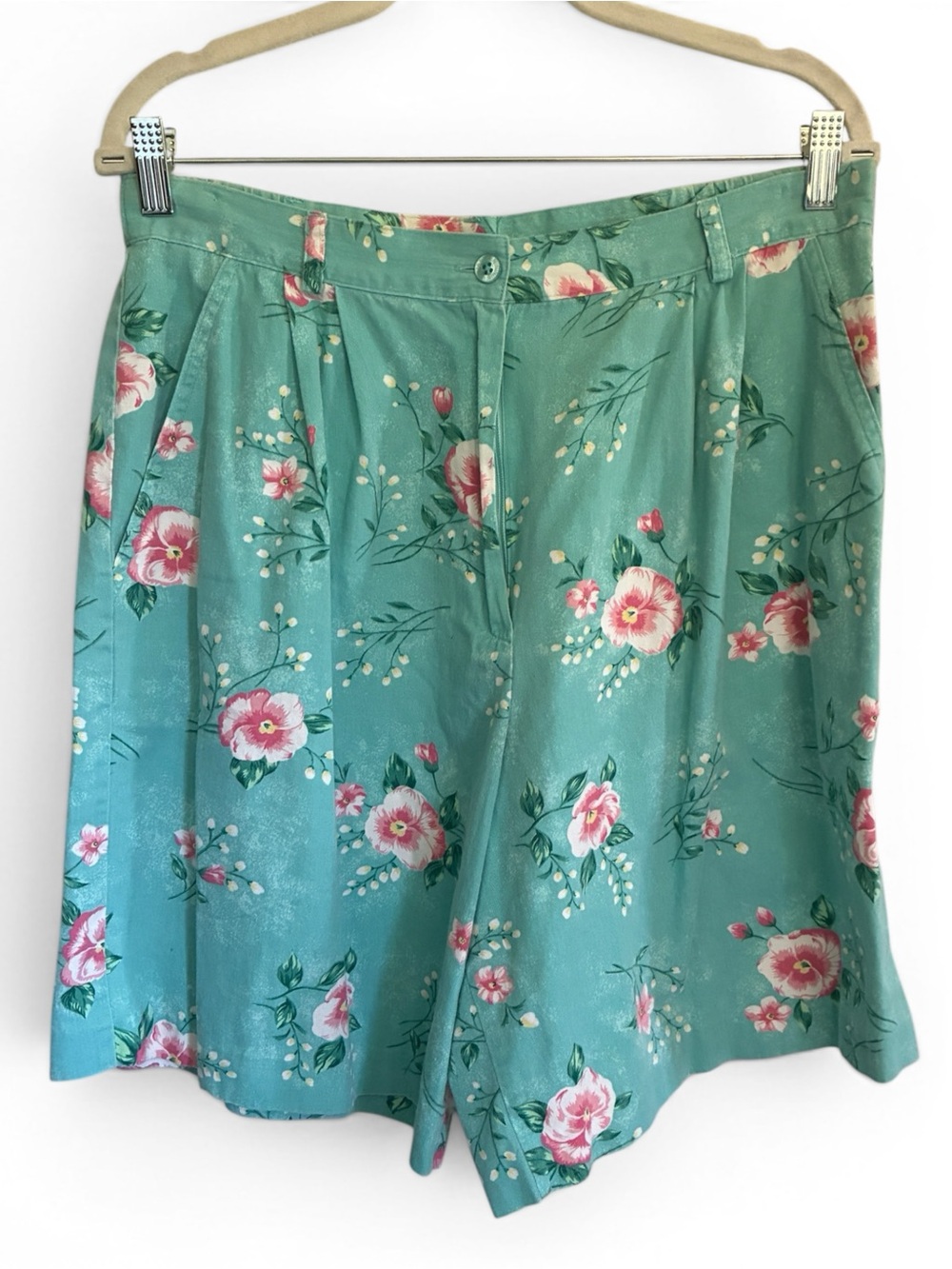 90s Jantzen Mint Green Floral High-Waisted Twee Mom Shorts Size 16